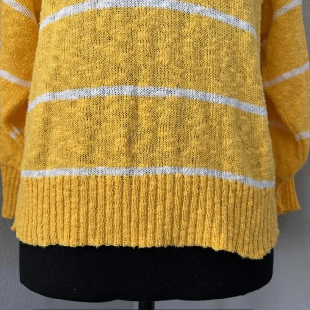 VINTAGE 80s DVF Diane Von Furstenberg Yellow Striped V-Neck Sweater Small